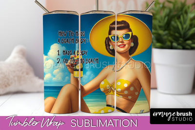 Beach Tumbler Wrap - Sarcastic Pin-up Girl Sublimation Sublimation OrangeBrushStudio 