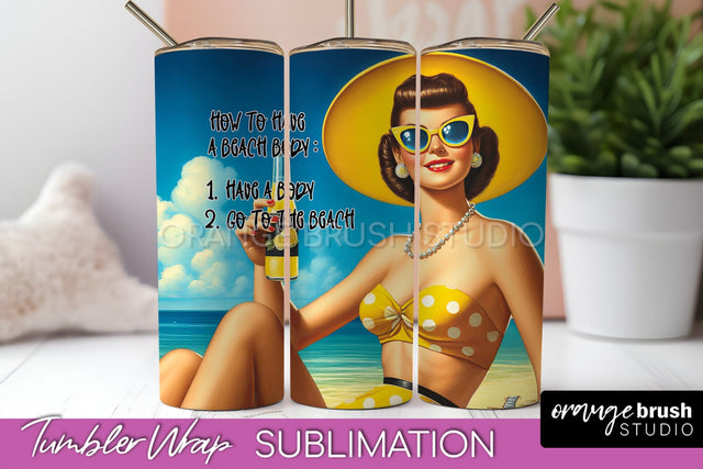 Beach Tumbler Wrap - Sarcastic Pin-up Girl Sublimation Sublimation OrangeBrushStudio 