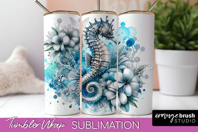 Beach Tumbler Wrap - Sea Animals Tumbler Sublimation Design Sublimation OrangeBrushStudio 