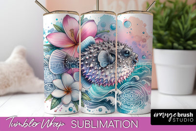 Beach Tumbler Wrap - Sea Animals Tumbler Sublimation Design Sublimation OrangeBrushStudio 