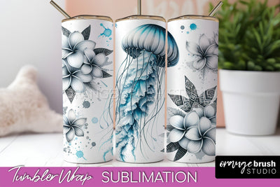 Beach Tumbler Wrap - Sea Animals Tumbler Sublimation Design Sublimation OrangeBrushStudio 