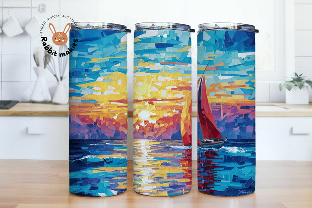 Beach Tumbler Wrap Sublimation Design, Instant Digital Download PNG Beach Mosaic Tumbler Wrap Design Sublimation Rabbitmakies 