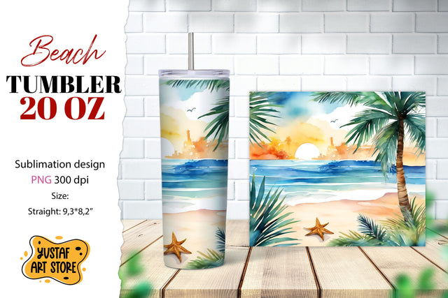 Beach tumbler wrap. Summer tumbler sublimation design Sublimation Yustaf Art Store 