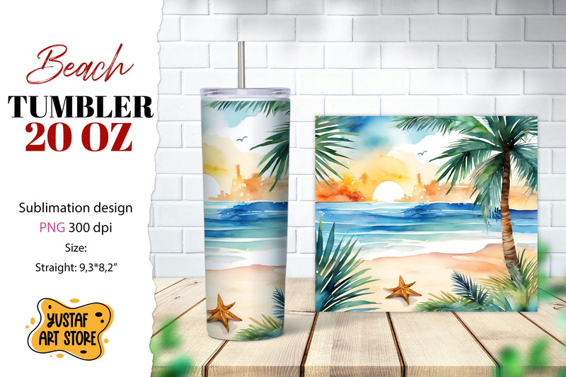 Beach tumbler wrap. Summer tumbler sublimation design Sublimation Yustaf Art Store 