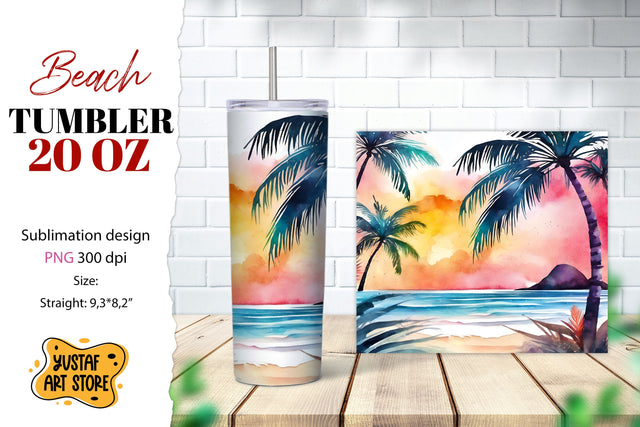 Beach tumbler wrap. Summer tumbler sublimation design Sublimation Yustaf Art Store 