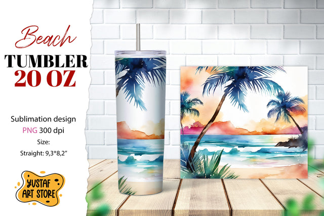 Beach tumbler wrap. Summer tumbler sublimation design Sublimation Yustaf Art Store 