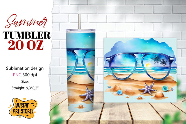 Beach tumbler wrap. Summer tumbler sublimation design Sublimation Yustaf Art Store 