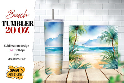 Beach tumbler wrap. Summer tumbler sublimation design Sublimation Yustaf Art Store 