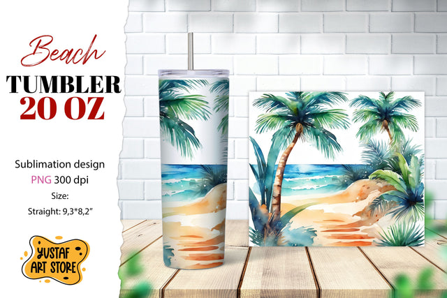 Beach tumbler wrap. Summer tumbler sublimation design Sublimation Yustaf Art Store 