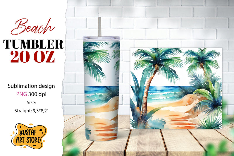Beach tumbler wrap. Summer tumbler sublimation design Sublimation Yustaf Art Store 