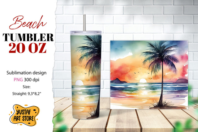 Beach tumbler wrap. Summer tumbler sublimation design Sublimation Yustaf Art Store 