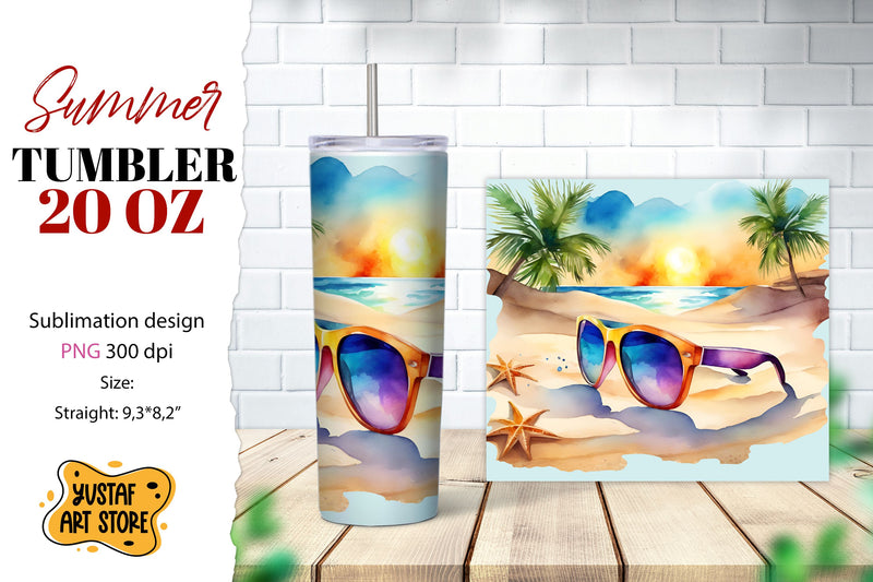Beach tumbler wrap. Summer tumbler sublimation design Sublimation Yustaf Art Store 