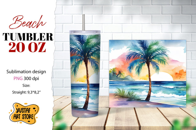 Beach tumbler wrap. Summer tumbler sublimation design Sublimation Yustaf Art Store 