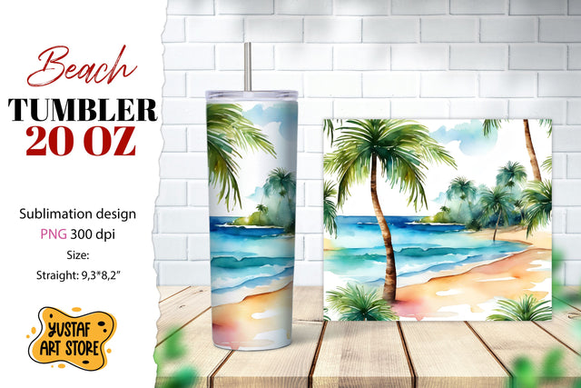 Beach tumbler wrap. Summer tumbler sublimation design Sublimation Yustaf Art Store 