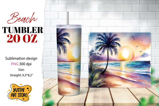 Beach tumbler wrap. Summer tumbler sublimation design Sublimation Yustaf Art Store 