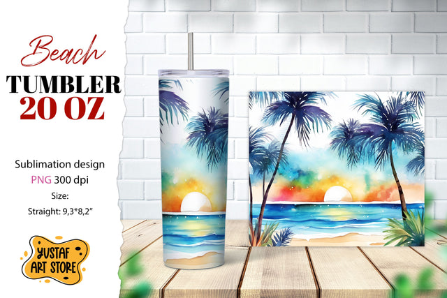 Beach tumbler wrap. Summer tumbler sublimation design Sublimation Yustaf Art Store 