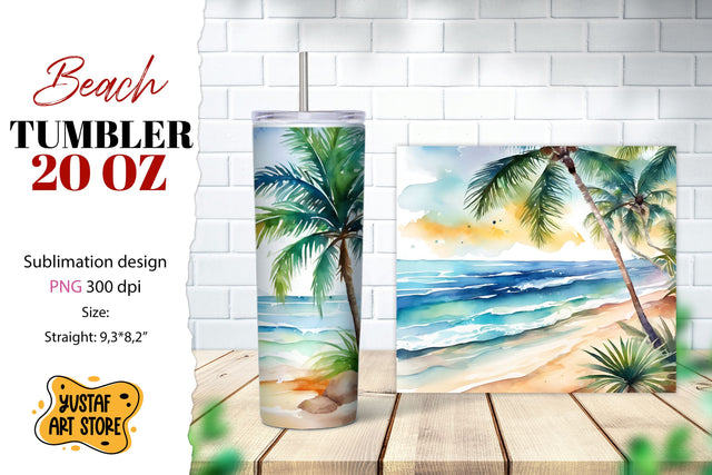 Beach tumbler wrap. Summer tumbler sublimation design Sublimation Yustaf Art Store 