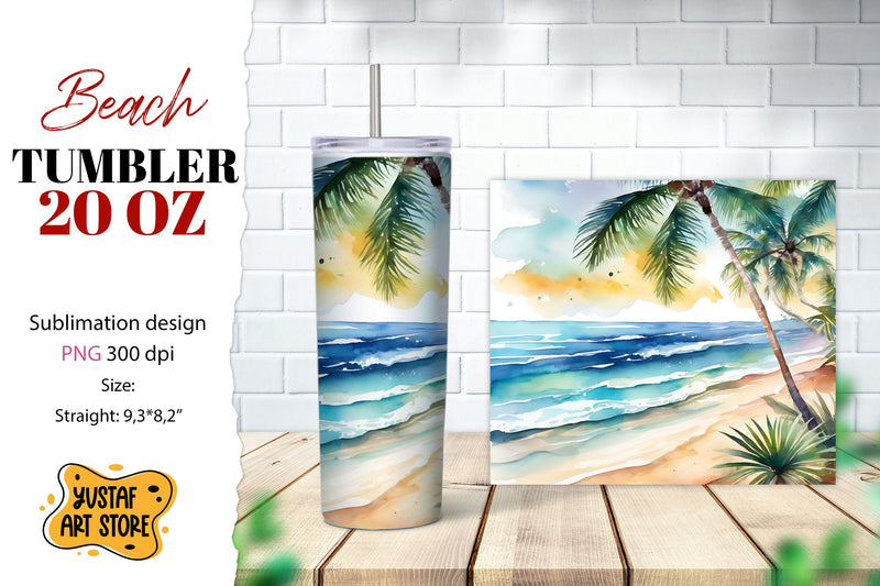 Beach tumbler wrap. Summer tumbler sublimation design Sublimation Yustaf Art Store 