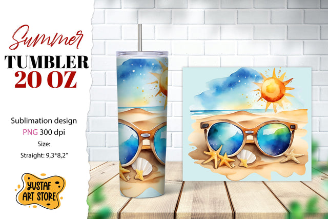 Beach tumbler wrap. Summer tumbler sublimation design Sublimation Yustaf Art Store 