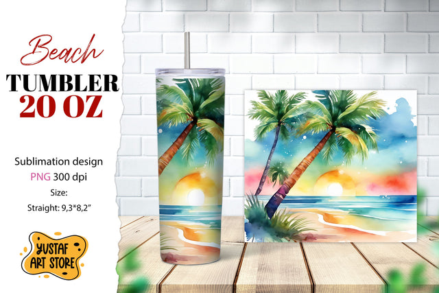 Beach tumbler wrap. Summer tumbler sublimation design Sublimation Yustaf Art Store 