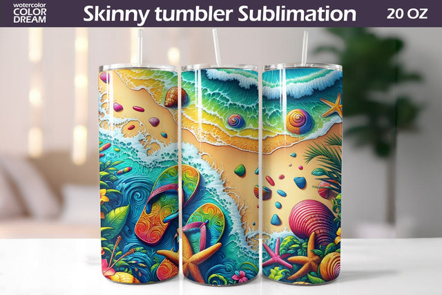 Beach Tumbler Wrap | Summer Tumbler Sublimation | Flop Flops Tumbler Sublimation WatercolorColorDream 