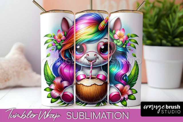 Beach Tumbler Wrap - Unicorn Summer Tumbler Sublimation Sublimation OrangeBrushStudio 