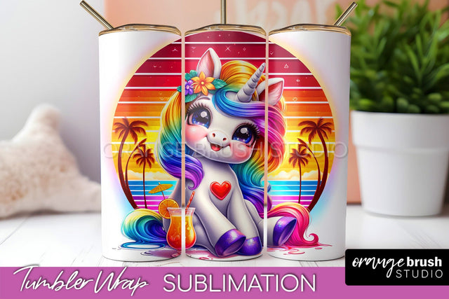 Beach Tumbler Wrap - Unicorn Summer Tumbler Sublimation Sublimation OrangeBrushStudio 