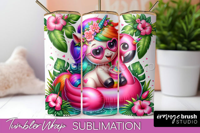 Beach Tumbler Wrap - Unicorn Summer Tumbler Sublimation Sublimation OrangeBrushStudio 