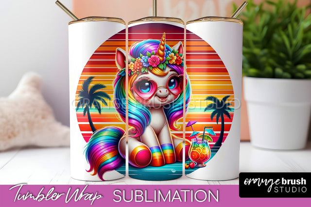 Beach Tumbler Wrap - Unicorn Summer Tumbler Sublimation Sublimation OrangeBrushStudio 