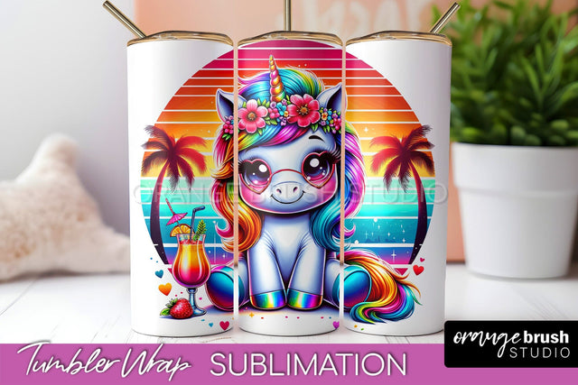 Beach Tumbler Wrap - Unicorn Summer Tumbler Sublimation Sublimation OrangeBrushStudio 