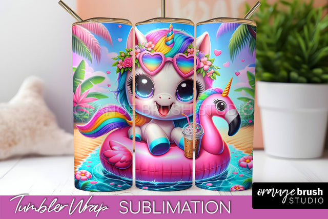 Beach Tumbler Wrap - Unicorn Summer Tumbler Sublimation Sublimation OrangeBrushStudio 