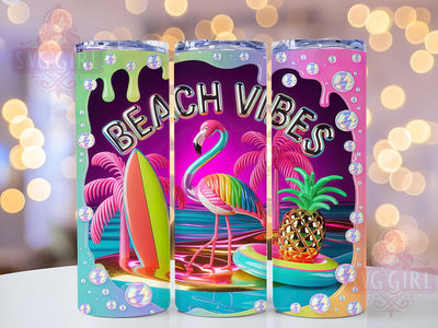 Beach Vibes Flamingo 20oz Tumbler, Beach Vibes, Flamingo Motif, Tropical Theme, Summer Style, Colorful Design, Skinny Tumbler, Sublimation PNG Sublimation SvggirlplusArt 