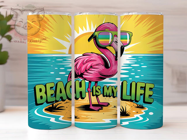 Beach Vibes Flamingo 20oz Tumbler Wrap, Cartoon Flamingo Sublimation, Beach Is My Life PNG, 20oz Tumbler Wrap, Tropical Flamingo Design, Ocean Vacation Sublimation, Seaside Tropical Wrap Sublimation Lara' s Designs 