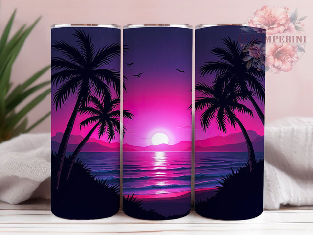 Beach Vibes Palm Tree Tumbler Wrap, 20oz Tumbler Sublimation, Tropical Vacation Design, Summer Aesthetic Tumbler, Ocean Sunset Tumbler, Coastal Paradise Wrap Sublimation Li Zamperini 