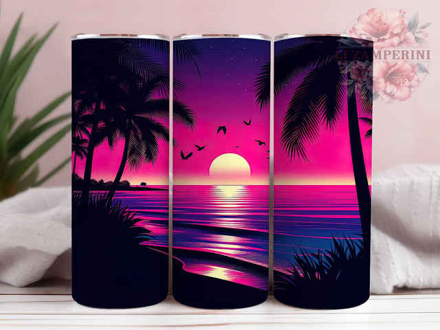 Beach Vibes Palm Tree Tumbler Wrap, 20oz Tumbler Sublimation, Tropical Vacation Design, Summer Aesthetic Tumbler, Ocean Sunset Tumbler, Coastal Paradise Wrap Sublimation Li Zamperini 