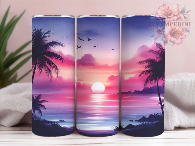 Beach Vibes Palm Tree Tumbler Wrap, 20oz Tumbler Sublimation, Tropical Vacation Design, Summer Aesthetic Tumbler, Ocean Sunset Tumbler, Coastal Paradise Wrap Sublimation Li Zamperini 