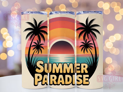 Beach Vibes Paradise 20oz Tumbler, Summer Paradise Phrase, Tropical Coastal Illustration, Sublimation Tumbler Wrap, 20oz Tumbler, Fun Summer Gift, Bright Ocean Style Sublimation SvggirlplusArt 