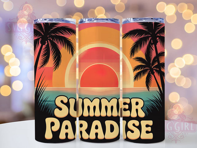 Beach Vibes Paradise 20oz Tumbler, Summer Paradise Phrase, Tropical Coastal Illustration, Sublimation Tumbler Wrap, 20oz Tumbler, Fun Summer Gift, Bright Ocean Style Sublimation SvggirlplusArt 