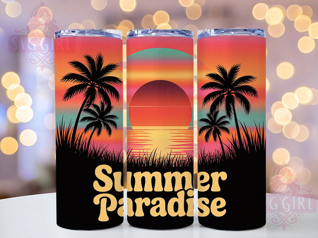 Beach Vibes Paradise 20oz Tumbler, Summer Paradise Phrase, Tropical Coastal Illustration, Sublimation Tumbler Wrap, 20oz Tumbler, Fun Summer Gift, Bright Ocean Style Sublimation SvggirlplusArt 