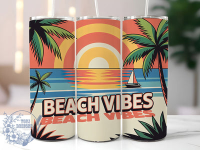 Beach Vibes Quote 20oz Tumbler, Beach Vibes Quote, Fun Summer Saying, Tropical Sublimation Design, Vintage Summer Vibes, Ocean Theme Wrap, 20oz Tumbler Wrap, Sublimation Design PNG, Summer Gift Sublimation ToriDesigns 
