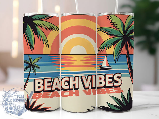Beach Vibes Quote 20oz Tumbler, Beach Vibes Quote, Fun Summer Saying, Tropical Sublimation Design, Vintage Summer Vibes, Ocean Theme Wrap, 20oz Tumbler Wrap, Sublimation Design PNG, Summer Gift Sublimation ToriDesigns 