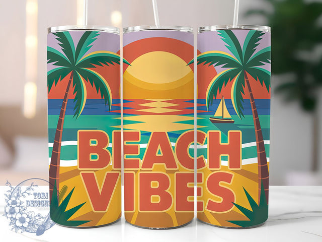 Beach Vibes Quote 20oz Tumbler, Beach Vibes Quote, Fun Summer Saying, Tropical Sublimation Design, Vintage Summer Vibes, Ocean Theme Wrap, 20oz Tumbler Wrap, Sublimation Design PNG, Summer Gift Sublimation ToriDesigns 