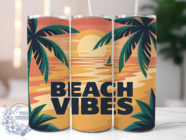 Beach Vibes Quote 20oz Tumbler, Beach Vibes Quote, Fun Summer Saying, Tropical Sublimation Design, Vintage Summer Vibes, Ocean Theme Wrap, 20oz Tumbler Wrap, Sublimation Design PNG, Summer Gift Sublimation ToriDesigns 