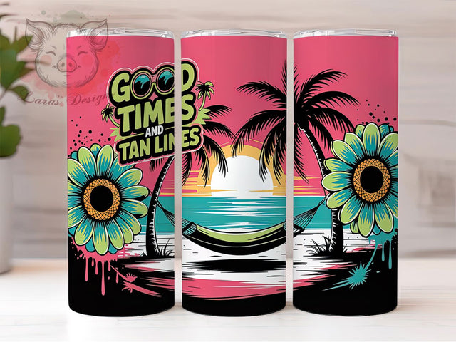 Beach Vibes Tropical 20oz Tumbler, Tropical Summer Tumbler, Good Times Tan Lines, 20oz Tumbler Wrap, Sublimation Tumbler Design, Ocean Theme Tumbler, Digital Download Sublimation Lara' s Designs 