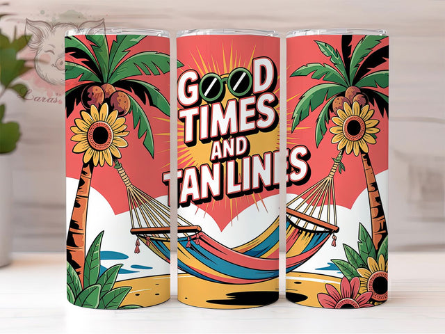 Beach Vibes Tropical 20oz Tumbler, Tropical Summer Tumbler, Good Times Tan Lines, 20oz Tumbler Wrap, Sublimation Tumbler Design, Ocean Theme Tumbler, Digital Download Sublimation Lara' s Designs 
