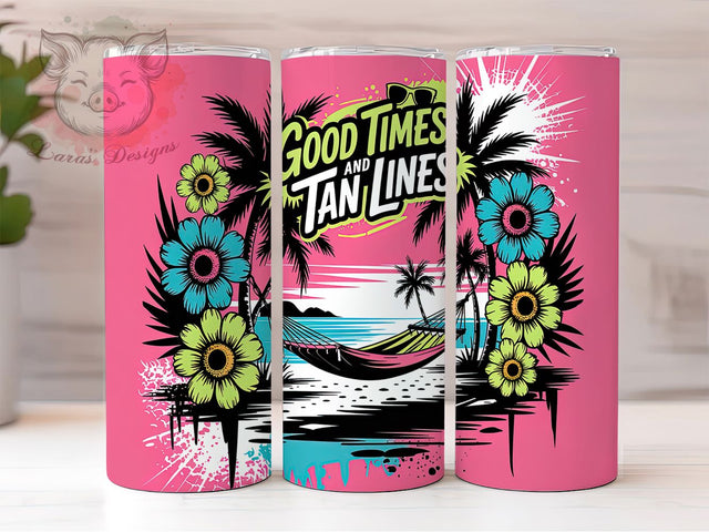 Beach Vibes Tropical 20oz Tumbler, Tropical Summer Tumbler, Good Times Tan Lines, 20oz Tumbler Wrap, Sublimation Tumbler Design, Ocean Theme Tumbler, Digital Download Sublimation Lara' s Designs 