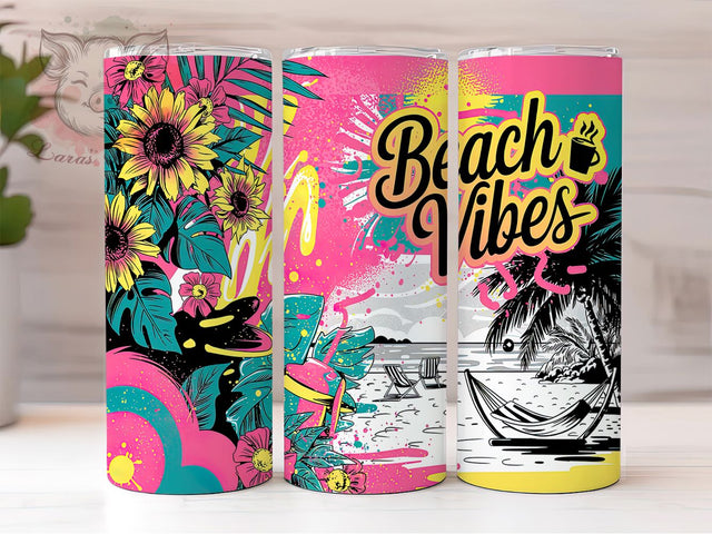 Beach Vibes Tropical 20oz Tumbler, Tropical Tumbler Wrap, Summer Vacation Tumbler, 20oz Tumbler Wrap, Sublimation Tumbler Design, Ocean Theme Tumbler, Digital Download Sublimation Lara' s Designs 