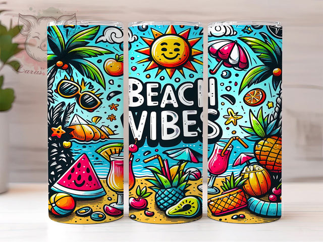 Beach Vibes Tumbler, 3D Summer Vibes, Inflated Tumbler Wrap, Digital Download, 20oz Tumbler, Summer Sublimation, Colorful Tumbler Design Sublimation Lara' s Designs 
