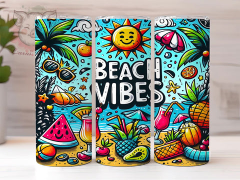 Beach Vibes Tumbler, 3D Summer Vibes, Inflated Tumbler Wrap, Digital Download, 20oz Tumbler, Summer Sublimation, Colorful Tumbler Design Sublimation Lara' s Designs 