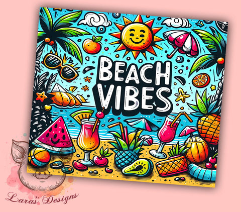 Beach Vibes Tumbler, 3D Summer Vibes, Inflated Tumbler Wrap, Digital Download, 20oz Tumbler, Summer Sublimation, Colorful Tumbler Design Sublimation Lara' s Designs 